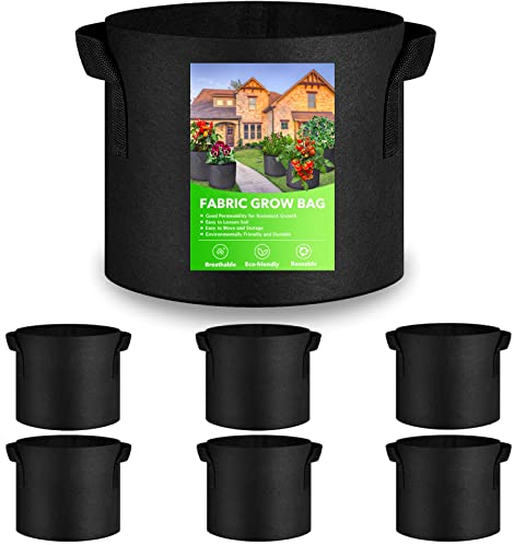 XVZ Pflanzsack, 6 Stück 20L Vliesstoff Pflanzsäcke für Tomaten Erdbeeren Paprika Karotten Blumen - 5 Gallonen Schwarz