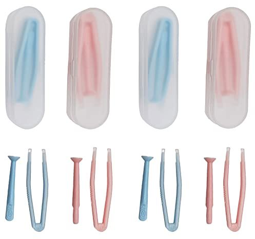 Fofuyim 4 Pack Contact Lens Remover and Inserter Tool for Soft Lenses, Portable Contact Lens Applicator with Tweezers & Storage Case for Outgoing, Travelling - Pink & Blue