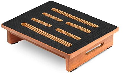 A wooden step stool 5.5 in for adults and seniors with non-slip rubber pad, for indoor and outdoor, 450 Ib, portable wooden stand up for bathroom, kitchen, bedside table and more (walnut)