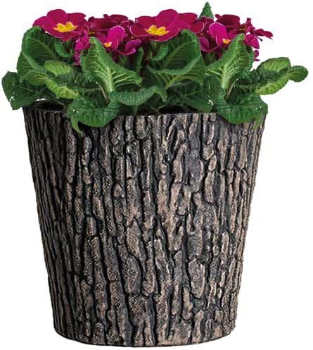 PROREGAL Blumentopf Übertopf mit Holzoptik im rustikalen Design | Holzoptik | Ø 30cm | Holzbaumstamm Blumenkübel aus UV-resistenten Plastik für Wohnbereich Garten, Terrasse oder Balkon