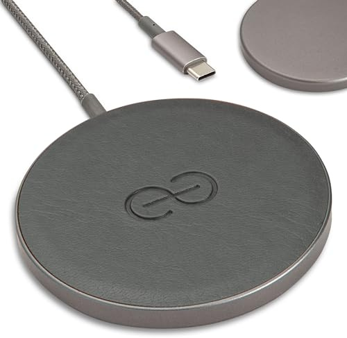Dreem Empower Magnetic Wireless Charger Pad – Compatible with MagSafe for iPhone 17/16/15/14/13/12 & Qi-Certified Devices – Premium Vegan Leather [Grey]