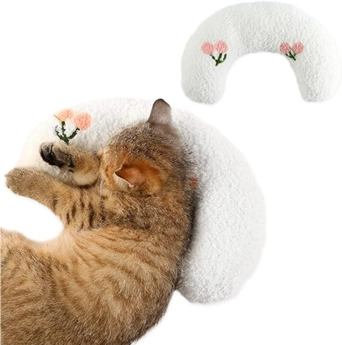 DENTRUN Hundekissen Kleine Hunde Plüschtier Katze Kuscheltier Katzenminze Kissen Katze Katzenminze Spielzeug Kitten Katzenkissen Flauschig Katzen Bettchen Weiches U-Förmiges Kissen für Hunde(Weiß)