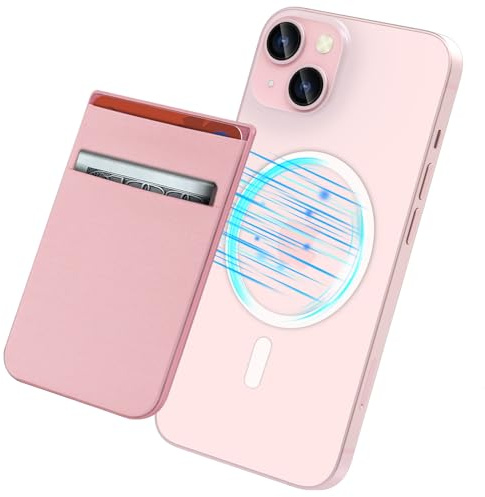 imluckies Magnetic Card Holder Wallet Compatible with MagSafe Wallet for iPhone 17 16 15 13 14 12 Series, Double Stretchy Fabric Pockets with RFID Blocking Support Max 5-7 Cards, Pink