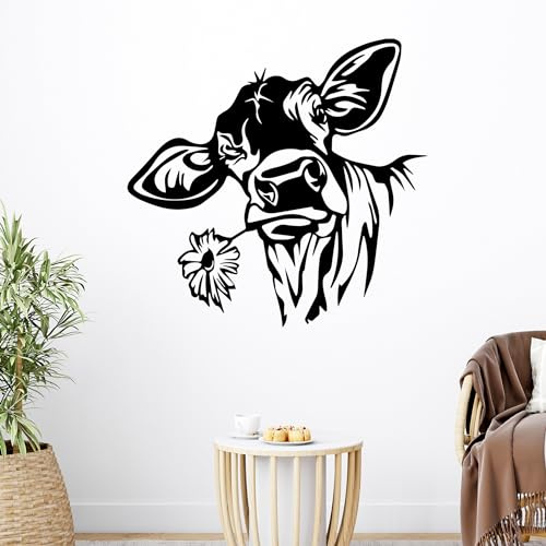 GRAZDesign Wandtattoo Glückliche Kuh Kuhkopf Wandaufkleber Küche Wohnzimmer Flur - Bauernhof Aufkleber in vielen Größen - 32x30cm / mittelgrau