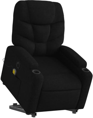 vidaXL Massagesessel, Sessel mit Aufstehhilfe Elektrisch, Relaxsessel mit Liegefunktion Vibrationsfunktion, Fernsehsessel Liegesessel Aufstehsessel, Schwarz Stoff