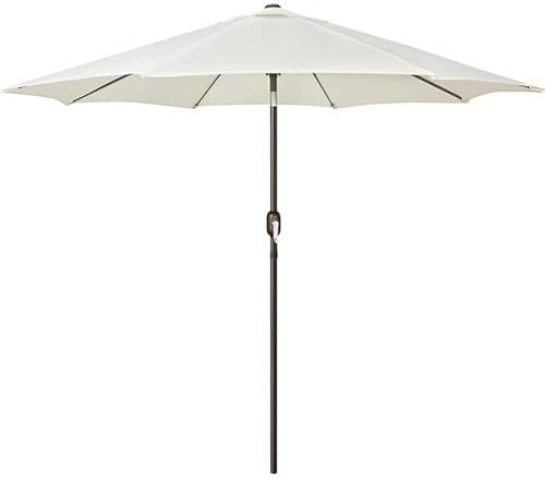 270 Cm Sombrilla, Parasol de Terraza de Hierro con 8 Varillas Resistentes, Manivela e Inclinación de Botón, Protección UV e Impermeable para Patio, Césped, Patio Trasero, Piscina, Mercado (blanco) ( S