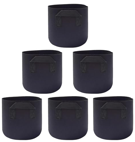 LATRAT 6 Pezzi Borse da Piantagione con Manici per Trasporto, Borse da Coltivazione in Tessuto Non Tessuto Vasetti per Piante Fiori Fragole 5 Galloni Neri