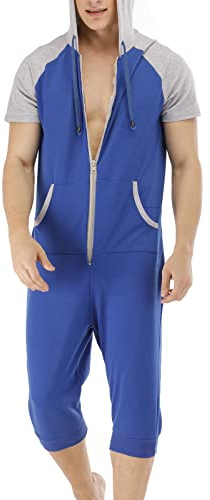 Herren-Pyjama-Set, Loungewear-Shorts-Set, bedruckt, Pyjama-Set, kurzärmelig, Button-Down-Shirt mit Shorts, einfaches Loungewear-Set, lockere Passform, Lounge-Overall, Nachthemden für Herren, blau, XL