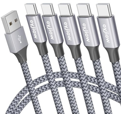 eyjiew USB C Charger Cable[1m, 5-Pack], USB A to USB C Cable 3A Nylon Type C Fast Charging Cord for iPhone 15 16 Plus 17 Pro Max,Galaxy S25 S24 S23 S22 S21 S20 S10, A14 A15 A53 A70