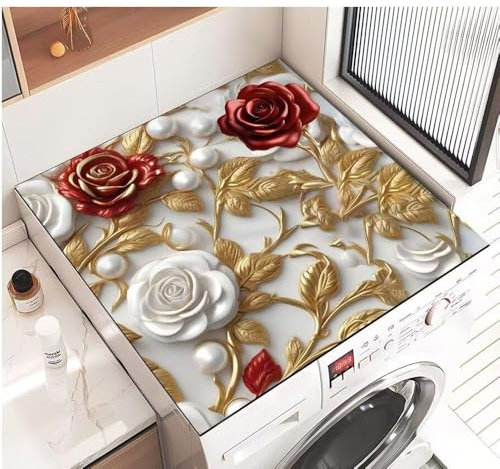 Highdi Housse de Protection pour Machine à Laver Top, Coussin de Machine à Laver Antidérapant Housse de Machine à Laver pour Machine à Laver Ou Sèche-Linge (40 * 40cm,Nouvelles Fleurs 1)
