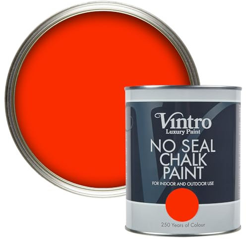 Vintro Paint | No Seal Chalk Paint | Red | Interior & Exterior Use | Furniture | Walls | Wood | Metal | 1 Litre (Bright Red - Racing Red)