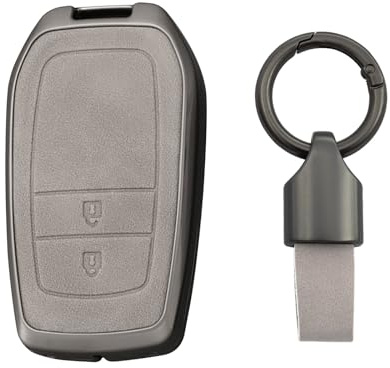 KUNIO Autoschlüssel Hülle Passt für Toyota Yaris Cross Yaris Hybrid Rav4 Aygo GR 2020 2021 2022 2023 Schlüsselhülle Legierung + Leder Schutz Schlüsselanhänger 2 Tasten B Grau
