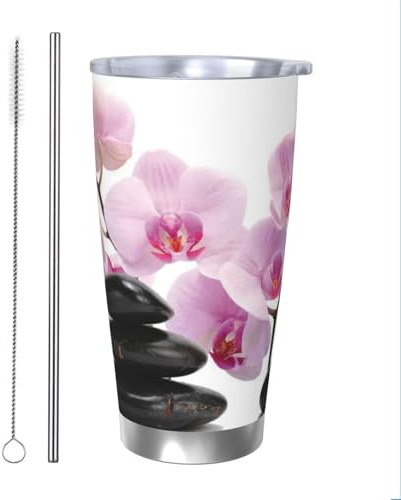 HDTVTV Stones and Pink Orchid Insulated Water Bottle 20 Oz Stainless Steel Mug Vacuum Tumbler Water Flask