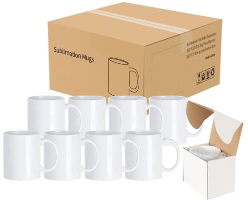GadgetHaven Sublimation Mugs 11oz Blank Plain White Coffee Mugs Ceramic Coated Cup with Smash Proof Boxes for Art Gifts DIY Craft (72)
