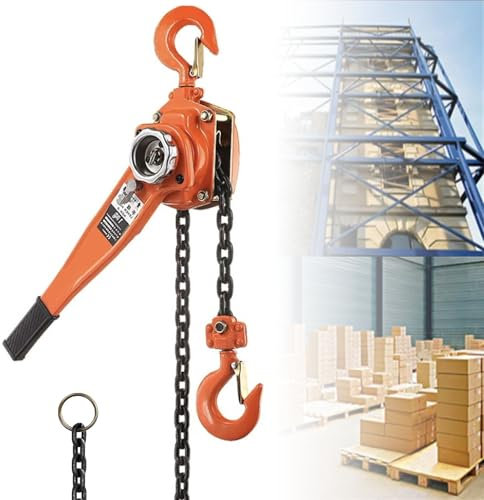 NILoykg& Manual Hoists,Lever Hoists,1/2/3 Ton Manual Chain Block Lever Hoist Hooks Rubberised Handle 360°Rotating Steel Hooks for Large Kayak Canoe Factory Construction Transportation,2T,3m
