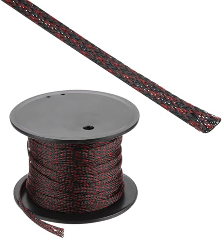 Rebower 100ft PET Expandable Wire Loom 1/4 Inch, PET Braided Wire Sleeving Cable Management Sleeve Tubing [for Audio Video Home Office Cord Protector]-Black Red