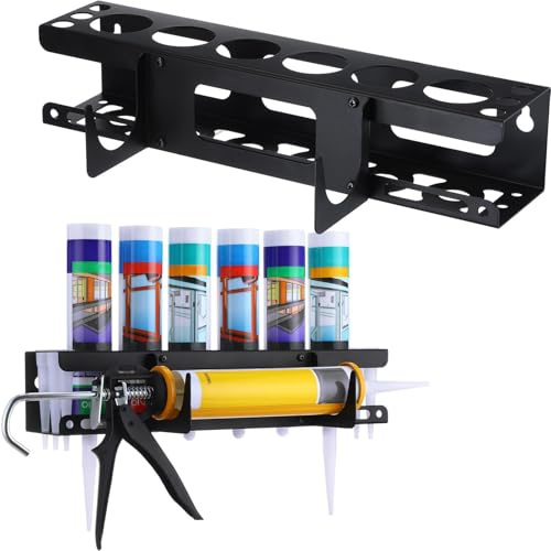 Caulking Tube and Caulking gu-n Holder, Silicone Tube Storage Holder, Caulking Tube Caulking Gu-n Wall Mounted Metal Holder Caulking Tube Storage Rack Ideal for Van Racking, Workshop Holds 6 Tubes
