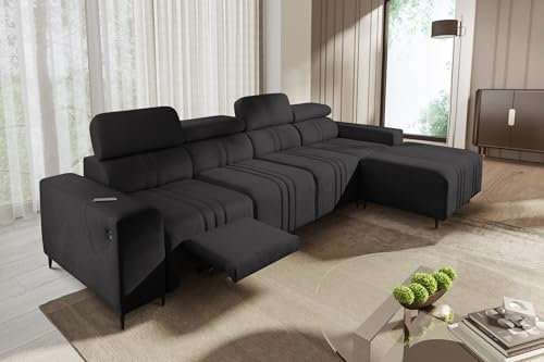 Ecksofa mit Schlaffunktion Fabio XII Mix 340 cm x 183 cm - Eckcouch mit Bettkasten - Wohnlandschaft in L-Form - Modern - XXL Sofa mit Fußhocker - Seite Rechts - Anthrazit - Easy Clean Stoff 26