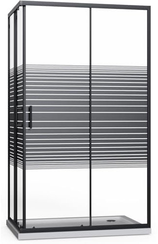 Box Doccia 80x120 Angolare Nero, Reversibile Vetro Temperato 6mm, Cabina Doccia Porta Scorrevole 2 Lati, Trasparente Serigrafato - Profilo Nero Opaco