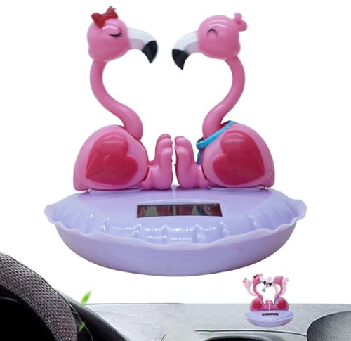 Zunishaone Flamant Rose Dansant à Énergie Solaire - Jouet Bobblehead | Décor de Tableau de Bord de Voiture, Jouet à Tête Oscillante Solaire pour Bureau, Maison, Cadeau Amusant, Figurine de Décoration