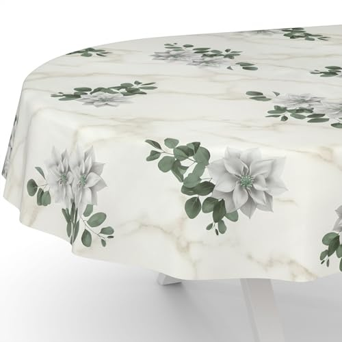 Nappe de table en toile cirée, lavable, pour table de jardin, motif fleurs marbrées, ovale, 240 x 140 cm, bord coupé