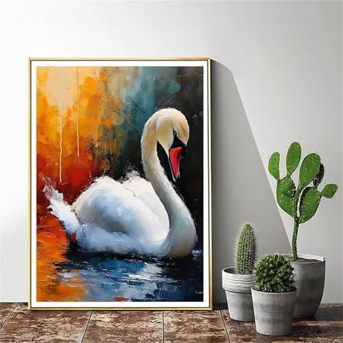 Malen Nach Zahlen Tier Malen Nach Zahlen Erwachsene Schwan Malen Nach Zahlen kinder Paint by Numbers Handgemalt ölgemälde ,Pinseln und Acrylfarbe kreativ Set für Erwachsene (Rahmenlos) 80x100cm C-998