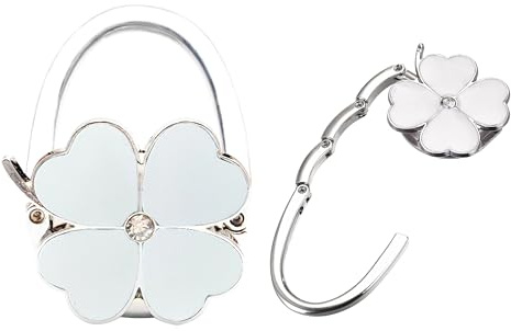 ZHENJIER Purse Hook for Table, Clover Design Foldable Purse Holder for Table, Portable Bag Holder - Folding Handbag Hanger | Hangs Almost Anywhere(White)