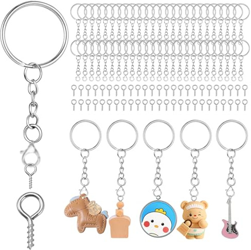 Ledebouk 150 PièCes Anneaux Porte-CléS ArgentéS de 25 Mm, Y Compris 50 Anneau Porte Clé, 50 Chainette Porte Clé, 50 Attache Porte CléS avec ChaîNe, pour Bijoux Bricolage Collier Bracelet Faisant