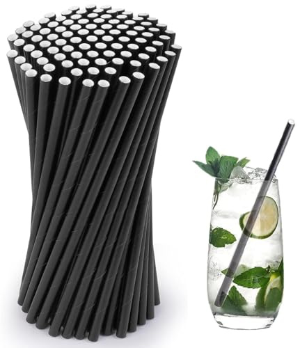 500 Piezas Pajitas de Papel Negro, Pajitas de Papel, Reutilizable, Reciclable, 19.7 * 0.6 cm, para Cócteles, Café, Bebidas, Bares, Restaurantes, para Todo Tipo de Eventos