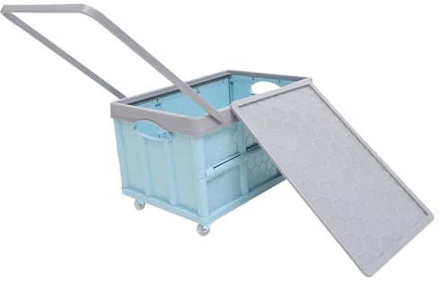 Caja de Almacenamiento Plegable con Ruedas, Gran Capacidad, Plástico Azul