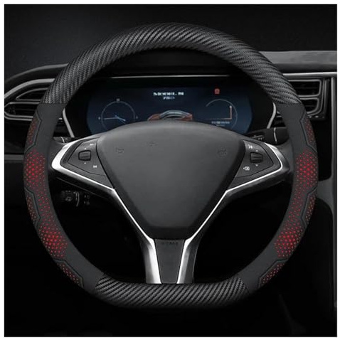 Porsche para Tesla para Model 3 para Model Y para Model S para Model X para Fibra Carbono Gamuza Microfibra Antideslizante Funda Volante Coche(C)