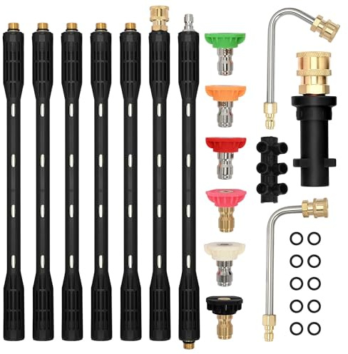 Kit d'extension pour nettoyeur haute pression avec adaptateur, compatible avec Karcher K2 K3 K4 K5 K6 K7, 4000 psi, outil de nettoyage de gouttière de toit avec 6 embouts de buse, connexion rapide de