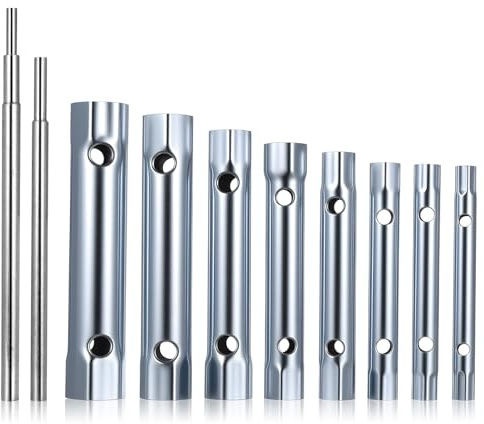 8 Pcs Clés Tubulaires et à Pipe, Cle a Pipe, Métriques 6 - 22 mm Cle a Tube pour Robinet Evier, Clés à Douille pour Robinet, Kit de Montage pour Robinets Évier Réparations Plomberie, avec 2 Barres