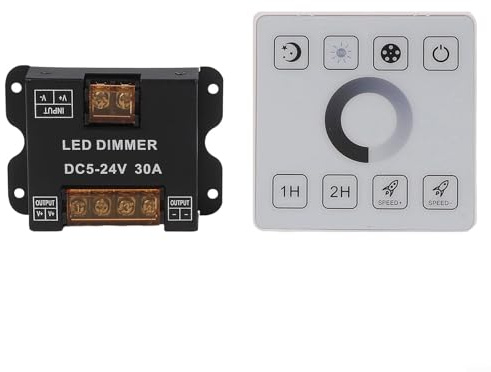 Controlador LED para tiras de luz monocromáticas de 5 V-24 V, regulador de panel táctil con control remoto RF, capacidad de 30 A, compatible con tira LED CC