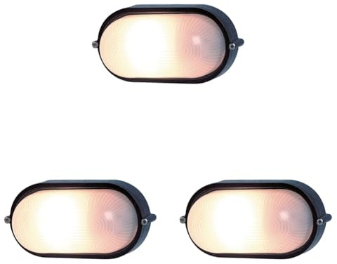 REV Ovalleuchte, Wandlampe Deckenlampe oval, bis 60 Watt, IP44, E27, schwarz (Packung mit 3)