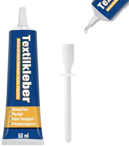 Textilkleber Waschmaschinenfest, Flexibel Stoffkleber Textilkleber, Stoff Kleben Statt Nähen, Textil Kleber Extra Stark Geeignet Für Baumwolle, Leder, Flanell, Denim Und Polyester Usw(60ml)