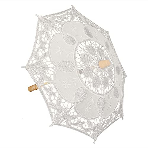 Cocoarm Spetsbröllopsparaply Brudparasoll Spets- och Eukalyptushandtag Träram för Fotografi Bröllopsfirande Dekor för Brudar Kvinnor (Beige)