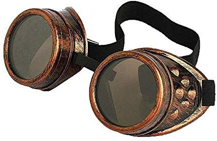 Black Sugar Unisex Steampunk Cyber Brille Viktorianischer Stil Schweißen, Cosplay Gothic Goth Rustikal Niet oder Spike Spikey Vintage Rund Rave Schutz, Bronze G, Einheitsgröße