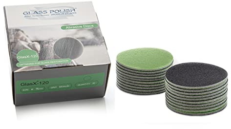 GLASS POLISH 14303 GlasX120 Disques abrasifs professionnels pour verre et plastique | Grain P180 | Ø 75 mm | Paquet de 20