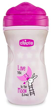 Chicco Glowing Cup Bicchiere Antigoccia Bambini 266 ml, Tazza Biberon 14+ Mesi per Imparare a Bere, Si Illumina al Buio, Tazza Termica con Beccuccio Ergonomico e Valvola Facili Sorsi, senza BPA, Rosa