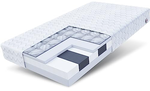 FDM Kindermatratze Paulo Bett Matratze Schaumstoff 70 x 140 cm Härtegrad H3 9 Zonen 16 cm Höhe Buchweizen Allergiker Geeignet Öko-Tex Weiß Polyurethan-Schaum