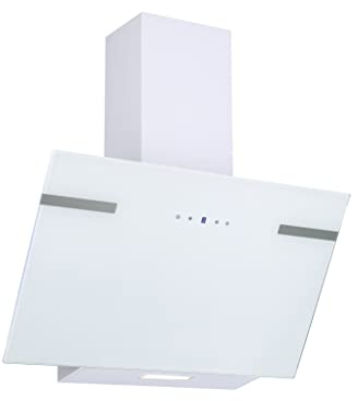 Respekta Cappa aspirante senza testa/cappa aspirante obliqua 60 cm/alloggiamento in acciaio inox con paralume in vetro bianco/funzione di scarico e ricircolo / CH58060WA+ / A / 43-63 dB