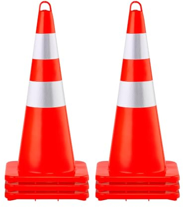 VEVOR Cône Signalisation Réfléchissant 73 cm, Plot de Chantier en PVC, Cône de Sécurité avec Base Lestée et Anneau Portatif pour Délimitation Stationnement d’Urgence en Route Parking, Orange et Argent