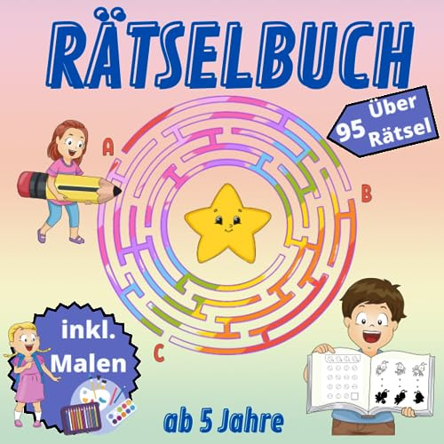 Rätselbuch ab 5Jahre: 2 in 1 Rätselbuch. Ein Konzentrations und Lernbuch um spielerisch die ersten Übungen für die Schule beizubringen. Labyrinth, ... und Jungen. (Lernbücher für Kinder, Band 3)