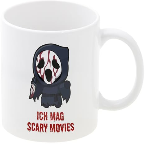 Halloween Becher mit Personalisierung I Movies I 330ml I personalisierte Tasse mit Wunschname I Mitbringsel oder Deko für die Party I Kaffeebecher, Teetasse für Horrorfilm Fan und Büro