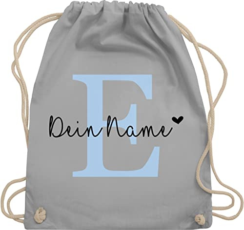 Turnbeutel Rucksack - Name anpassbar Buchstabe Herzchen I Geschenk Initialen - Unisize - Hellgrau - sportbeutel+personalisiert+kinder schulkind beutel buchstaben e stoffbeutel kind