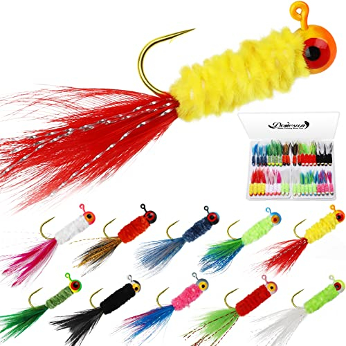Dovesun Crappie Jigs, Jigköpfe mit Feder Handgeknüpft Marabu Jigs Fliegenfischer-Köder 10 Farben 3.5g Angeln Jig Köpfe für Panfish Sonnenbarsch Walleye