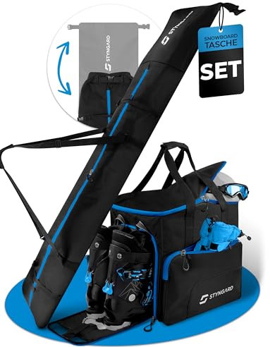 STYNGARD Snowboardtasche Set mit Stiefeltasche [140cm bis 190cm] - Boardbag Snowboard mit Polsterung im Bindungsbereich - Snowboardtasche Modell Calgary (Schwarz-Blau)