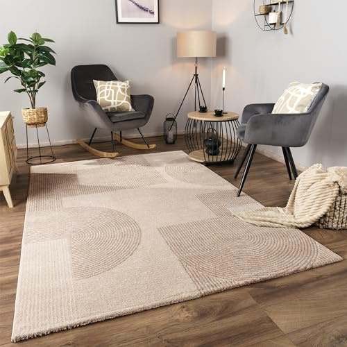 Paco Home Tapis Salon Chambre Adulte Poils Ras Motif Abstrait Motif Geometrique 3D, Dimension:160x230 cm, Couleur:Crème