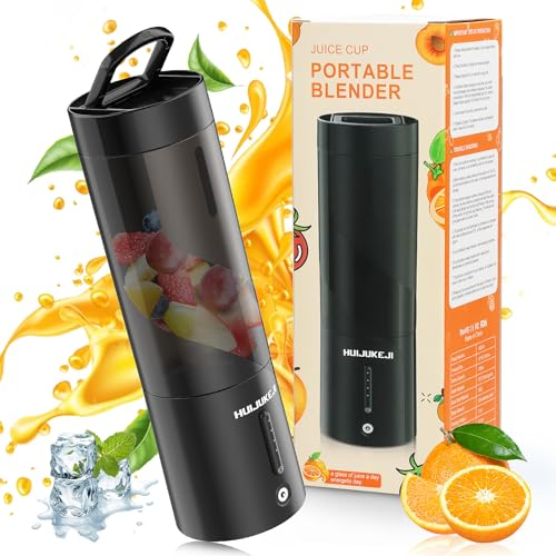 HUIJUTCHEN Portable Blender 450ML Personal Blender USB Rechargeable Mini Blender with On-the-Go Lid Juice Mixer for Shakes Smoothies Protein Shakes Baby Food Present for Gym Kitchen Office Travel